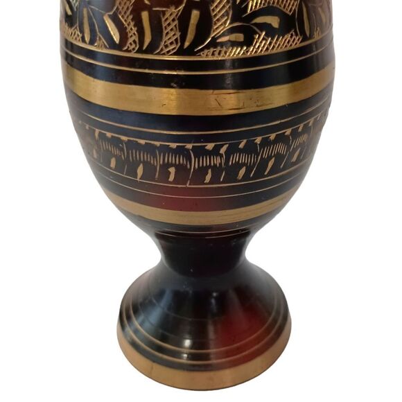 Brass Etched Gold Vase Brown Red Fluted Goth Witchy Kapasi Vintage Christmas - Picture 9 of 16